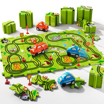 Beby Buty 48PCS Puzzle Race Track Car Set - Green Plastic Toys for Kids Ages 3-6, Ideal Birthday Gifts for Boys