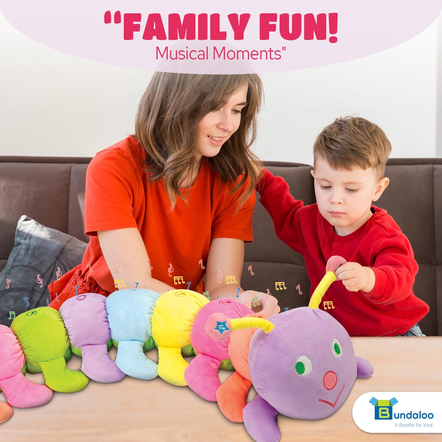 Bundaloo Jumbo Musical Caterpillar Plush Toy - Plays Fun Songs And 8 Musical Key Notes | For Children & Toddlers