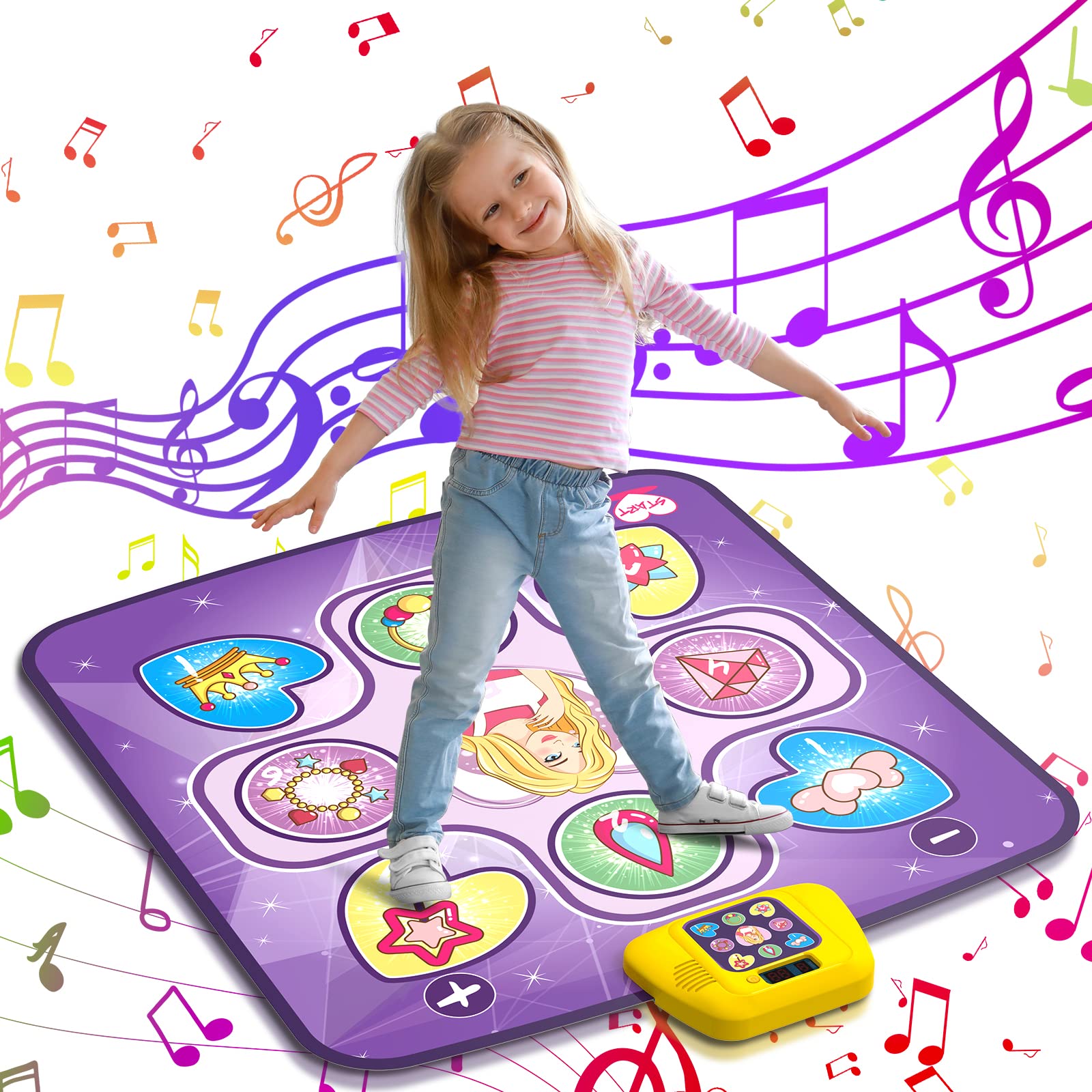 Beefunni Dance Mat Toys For 3-10 Year Old Girls, 5 Game Modes Including 3 Challenge Levels, Adjustable Volume Dance Pad With Led Lights, Christmas Birthday Gifts For 3 4 5 6 7 8 9+ Year Old Girls