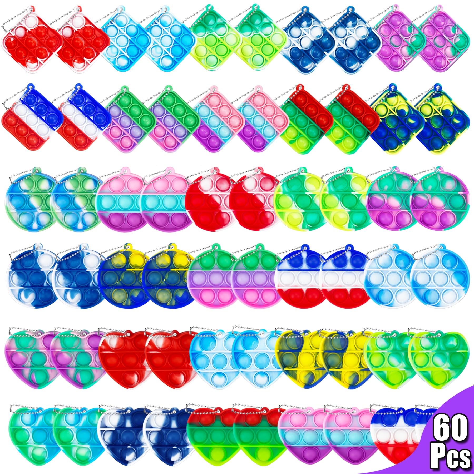 Mini Pop Keychain Bulk Party Favors Fidget Toys Bulk for Boy Girl mature-themed Fidgets Packs Sensory Stress Bauble Christmas Easter Birthday Party Supplies Goodie Bag Stuffer Classroom (Mixed-60)