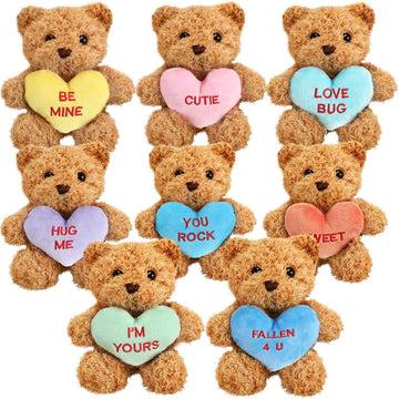 Hanaive 8 Pcs Valentines Day Stuffed Animals Bulk Valentine Plush Animals Toys With Holding Heart Sweet Romantic Anniversary Bir