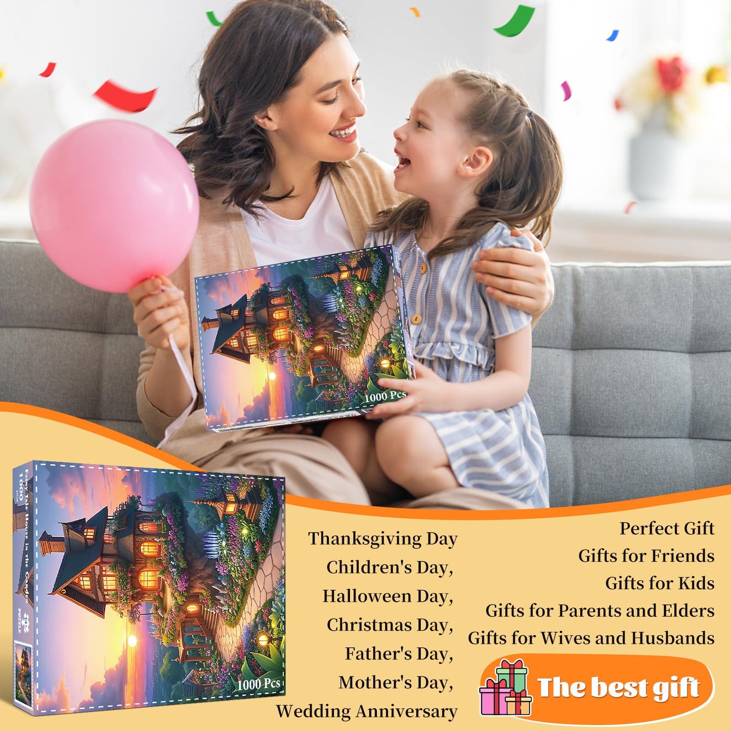 Tangmosaic Puzzles For Adults 1000 Pieces, Jigsaw Puzzles Challenging Night Game, Fairytale House Puzzles Interlock Perfectly No