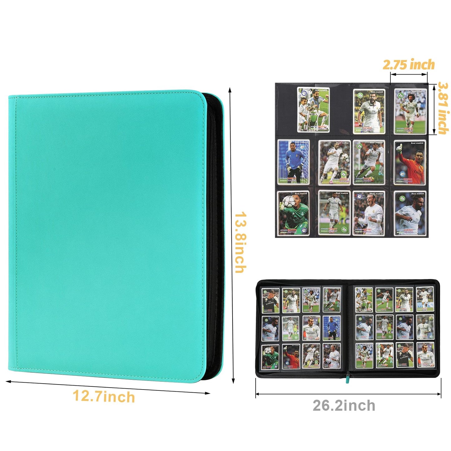 Trading Card Binder 12 Pocket  GERMUN PU Cover Card Binder for 720 Cards  enhanced Trading Card Holder Folders  Double Sided Pocket Card Album for MTG  TCG (Lake Blue)
