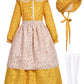 Pioneer Girl Costume Colonial Dress Kids Prairie Floral Village Girl Costumes Yellow Pilgrim Maid Farmer Outfit With Bonnet Apro