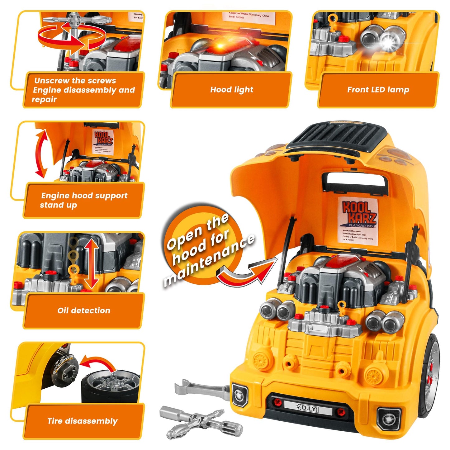 Kool Karz Playground Truck Engine Toy For Boys Age 3-5, Mechanics Repair Set With Realistic Lights, Sounds & Parts, Great Builde