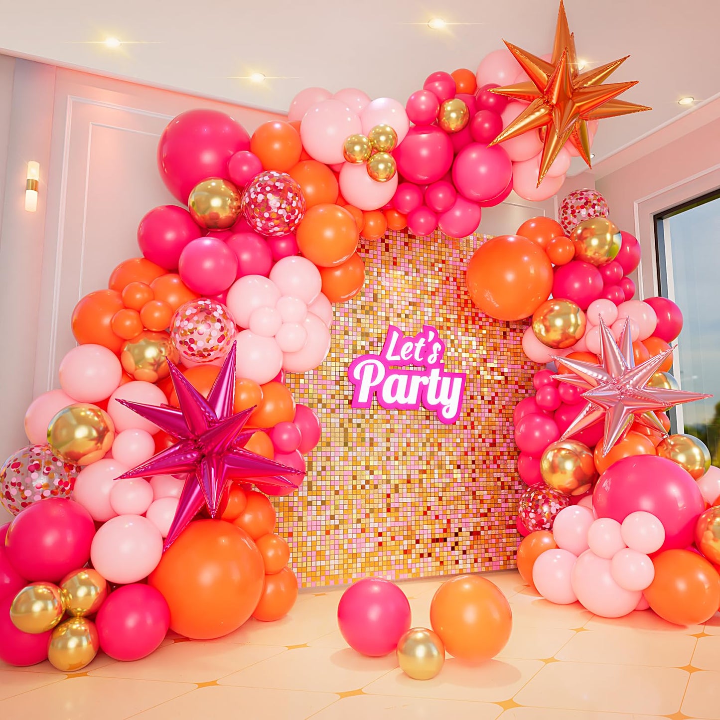 Bonropin Pink And Orange Balloon Arch Kit With Hot Pink Orange Metallic Gold Latex Balloons Garland Kit 18 12 10 5Inch Different