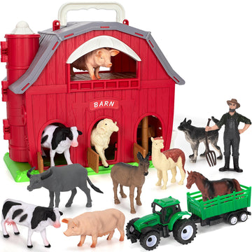 Farm Animals Toys For 1 2 3 4 5 Year Old Toddlers Girls Boys, Big Red Barn Farm With Figures Animals And Tractor Toy For Kids, Farm Playset Educational Learning Toys, Ideal Christmas Birthday Gifts