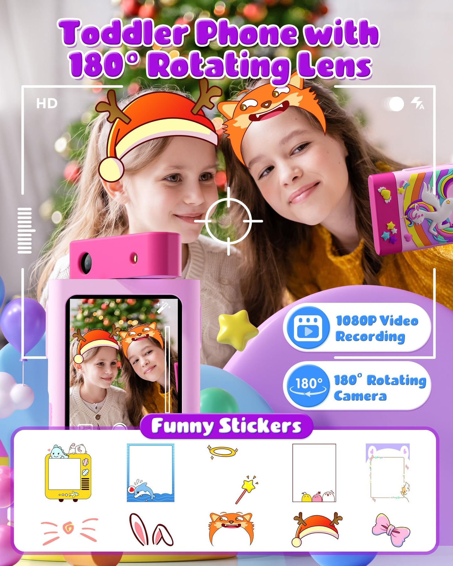 Kids Smart Phone Toy for Girls, Christmas Birthday Gift for Girls Ages 3-10, Touchscreen Toddler Play Phone with Rotating Camera