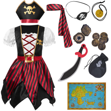 Spooktacular Creations Halloween Kids Pirate Costume  Black Pirate Dress for Girls  Buccaneer Princess Outfit for Girls Halloween Dress Up  RolePlay Themed Party (Large  10-12 yrs)
