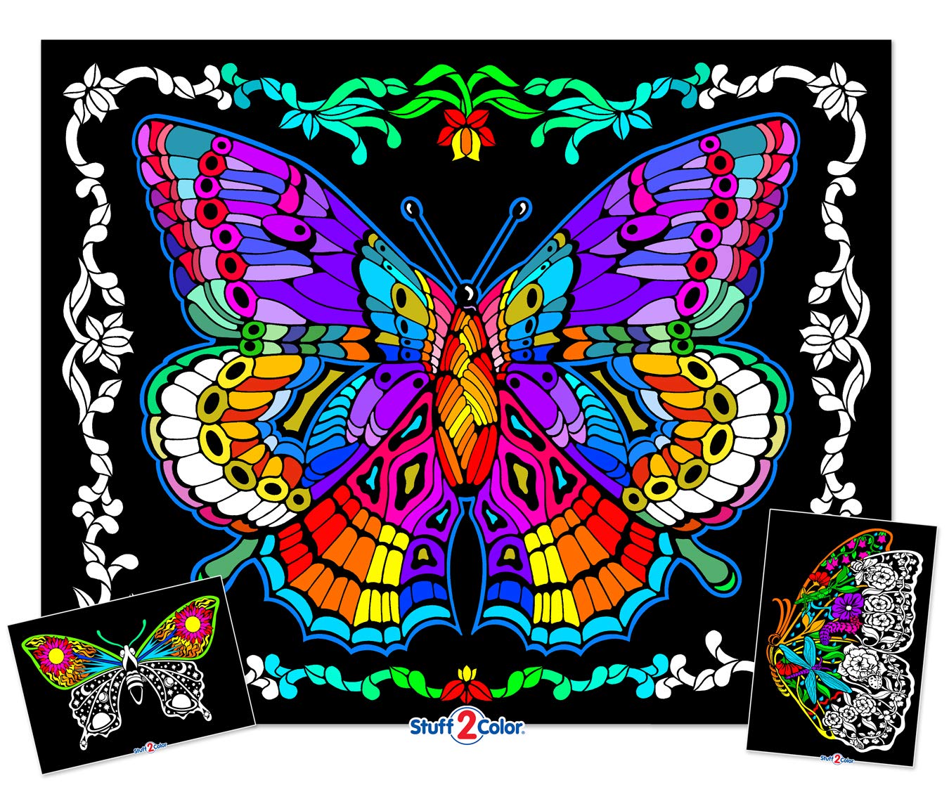 Stuff2Color Geo Butterfly - Fuzzy Coloring Poster - Includes 3 Designs to Color (1 Large, 2 Small) - for Kids, Toddlers, Kids, T