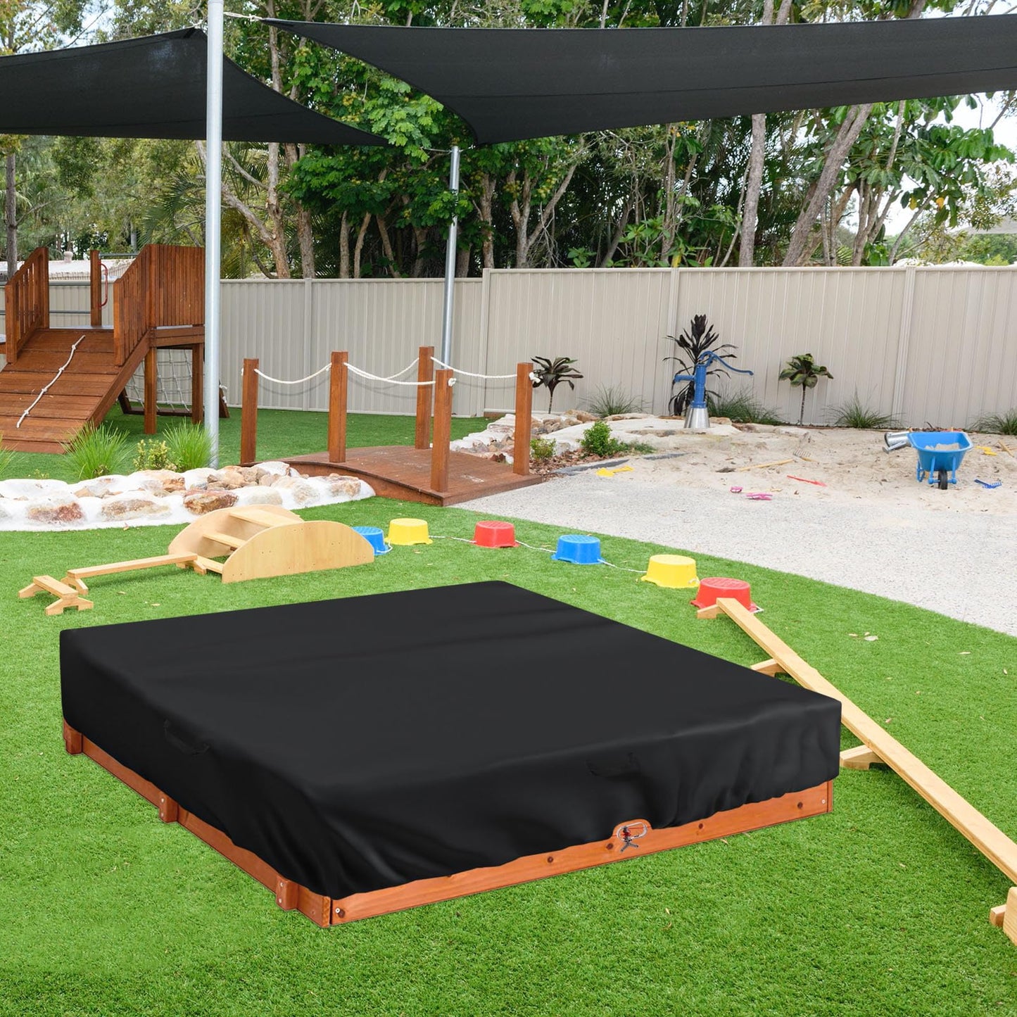 Square Sand Box Cover - Waterproof Dust Proof, Black - Fits 49L x 47W x 8.5H Box