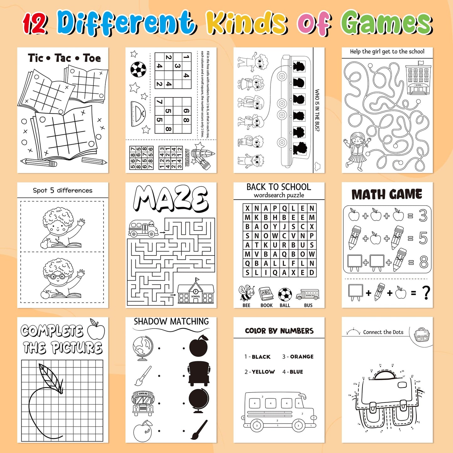 Back to School Activity Books for Kids - 24Pcs First Day of School Mini Games Coloring Book Set Bulk Mazes Word Search Word Scra