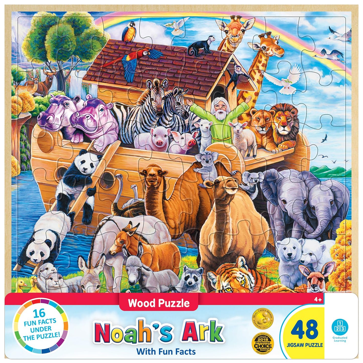 Masterpieces 48 Piece Fun Facts Jigsaw Puzzle For Kids - Noah’S Ark Wood Puzzle - 12'X12'