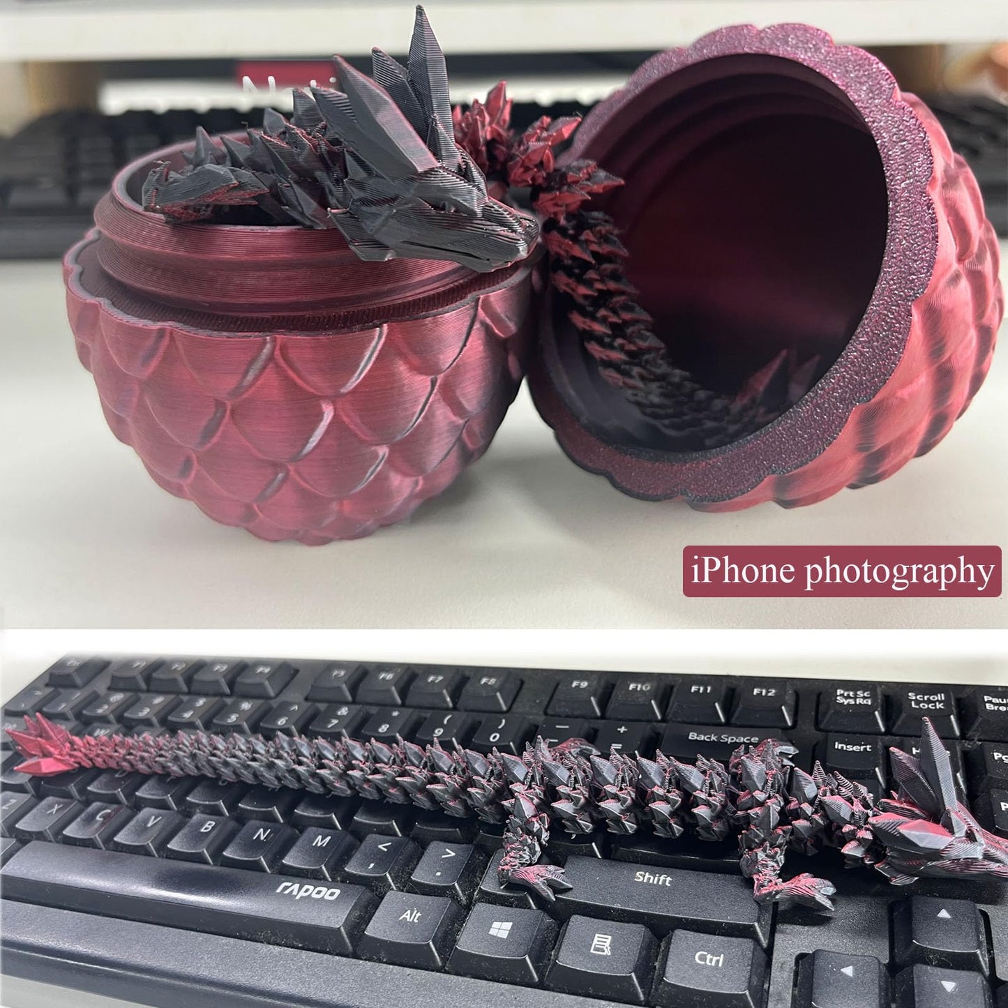 3D Printed Dragon Egg, Mystery Crystal Dragon Egg Fidget Toys Surprise, Easter Eggs Articulated Crystal Dragon Eggs With Dragon Inside (Laser Black And Red)