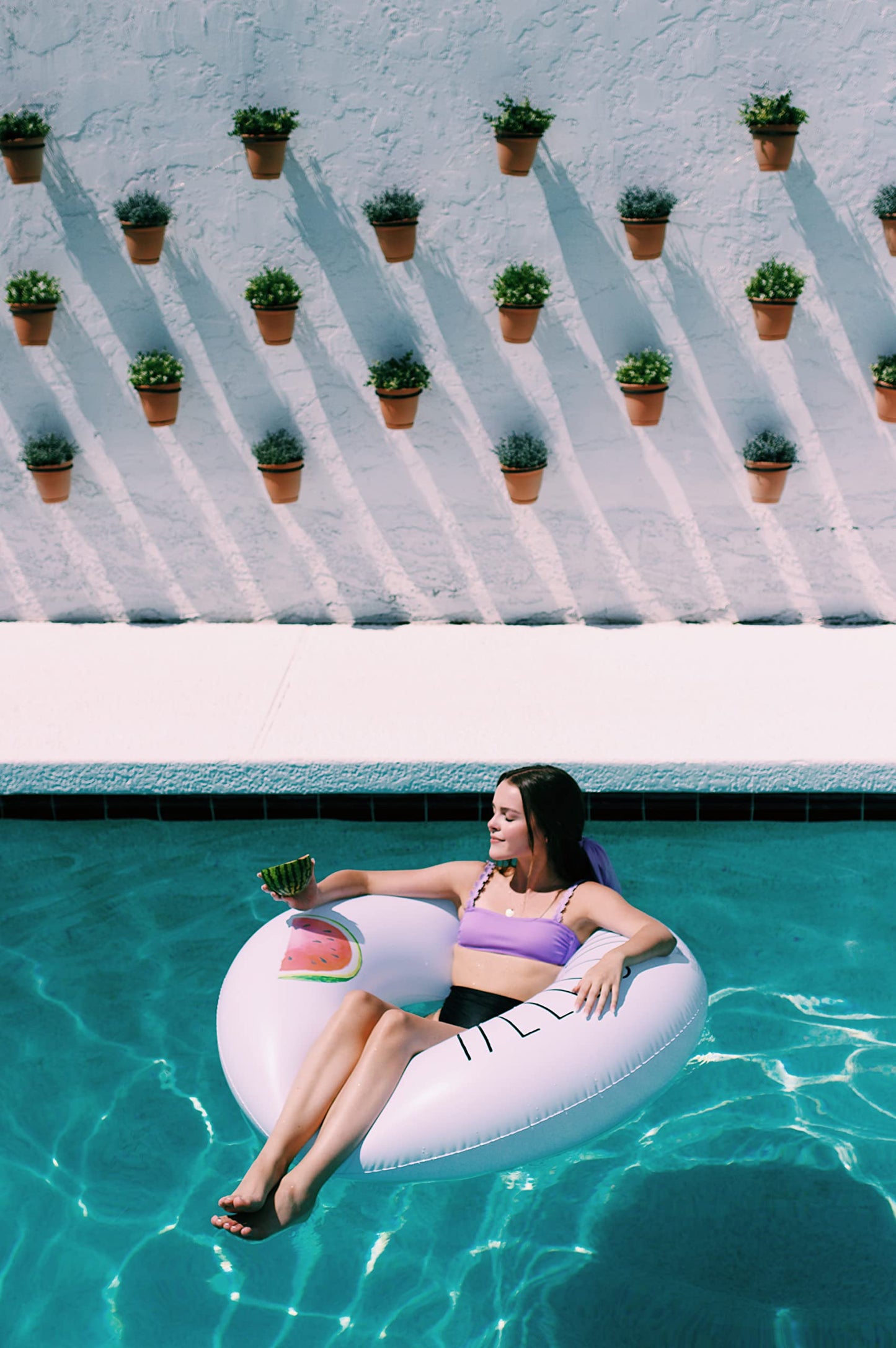 Rae Dunn x CocoNut Float Ring Float - Hello Summer Theme - mature-themed Size Large 48 Inch Inflatable Raft & Durable Water Inner Tube - Stable Ride-On for Summer Parties & Swim Events
