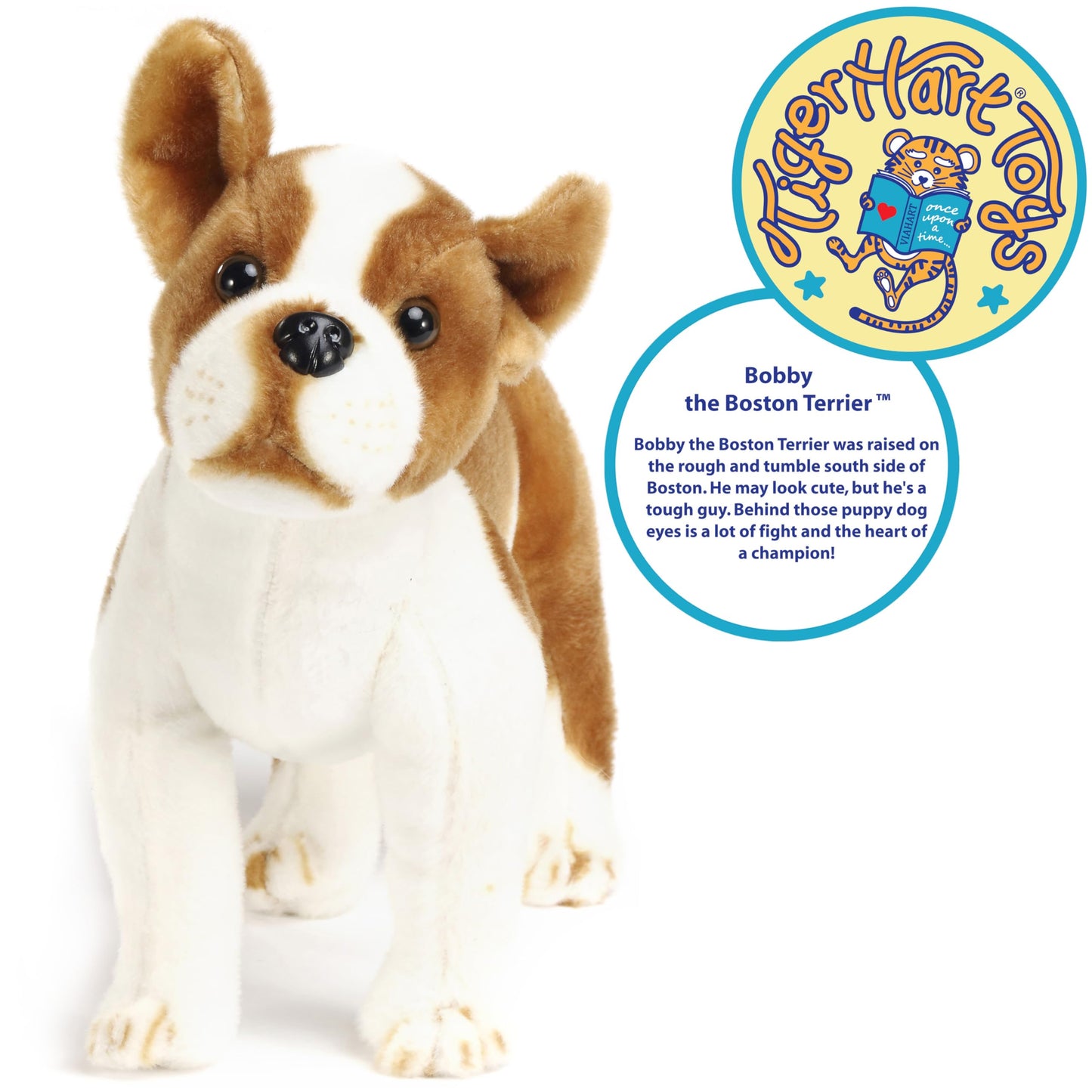 TigerHart Plush Boston Terrier Boxer Stuffed Animal - 14.5 Inch, White, Fabric-Wrapped Plastic Legs, Model 00721107392385