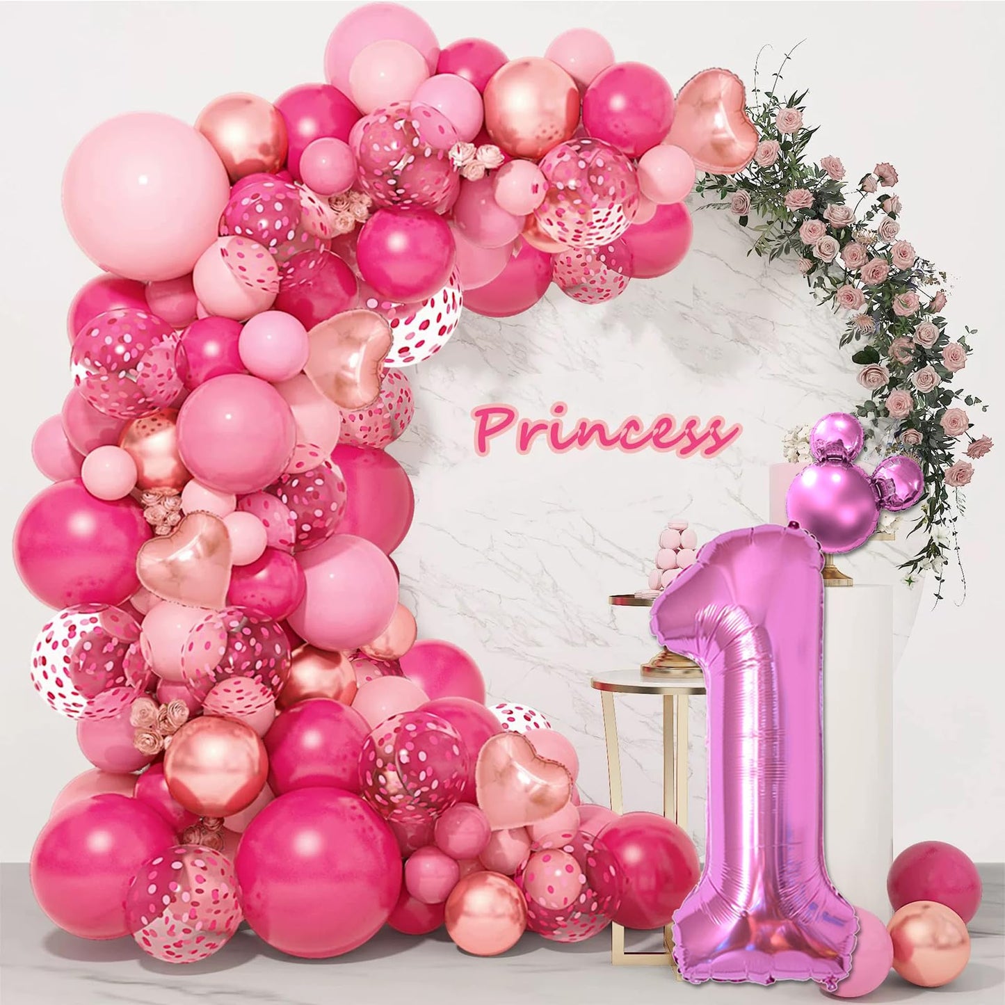 Hibilder 2Pcs Pink Number 4 & Mini Mouse Head Balloons, 40Inch Birthday Party Decorations, Aluminum Foil Balloons, Princess Them