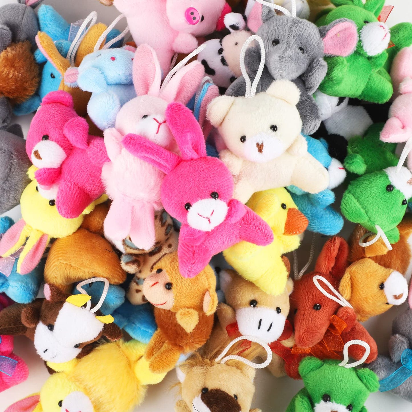 Fovths 48 Pieces Mini Plush Animals Toys Set Lovely Small Stuffed Animal Keychain Decor For Easter Hunts, Party Favors, Carnival