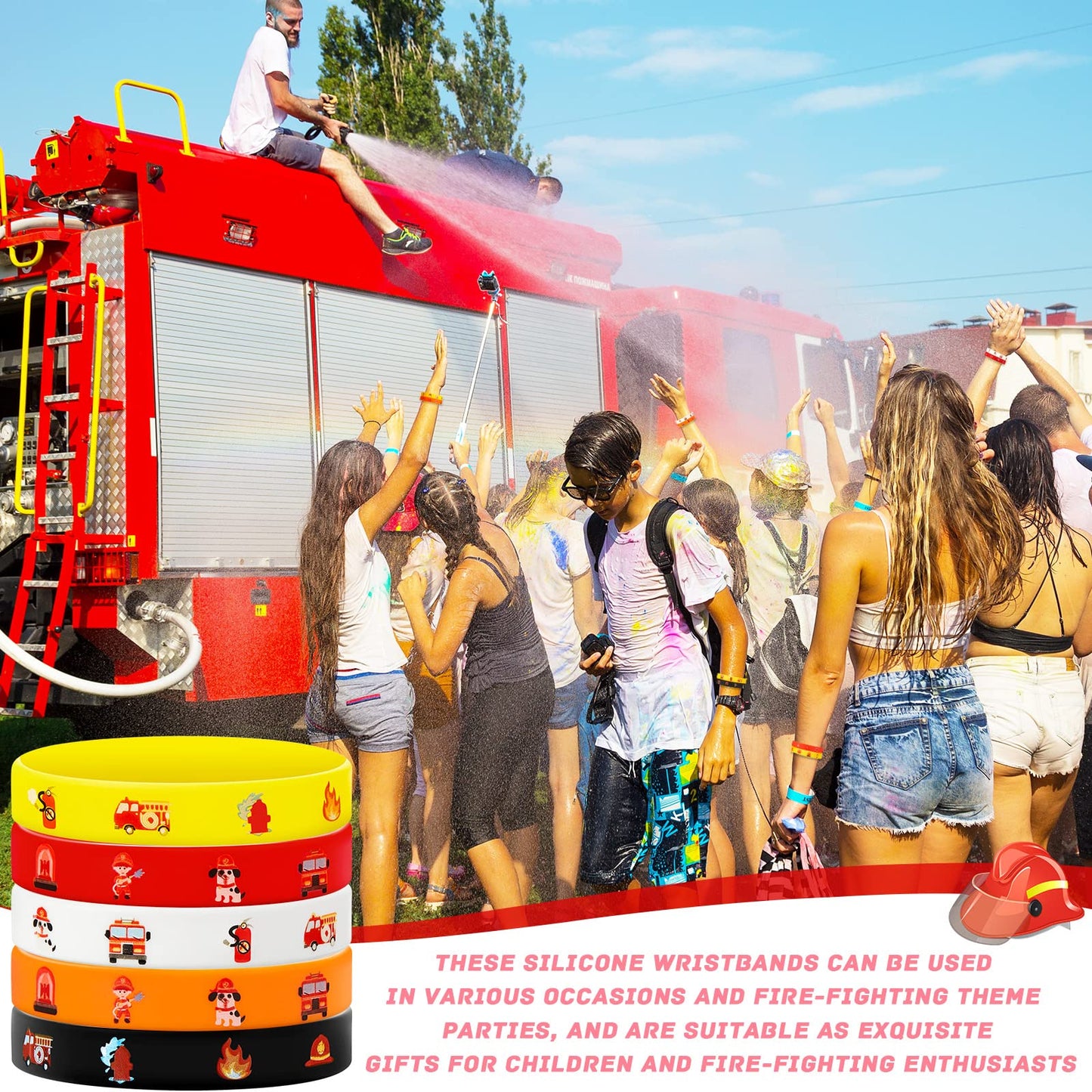 Zhanmai Fire Truck Bracelets Rubber Firefighter Wristbands Firefighter Party Silicone Wrist Bands for Birthday Party Supplies De