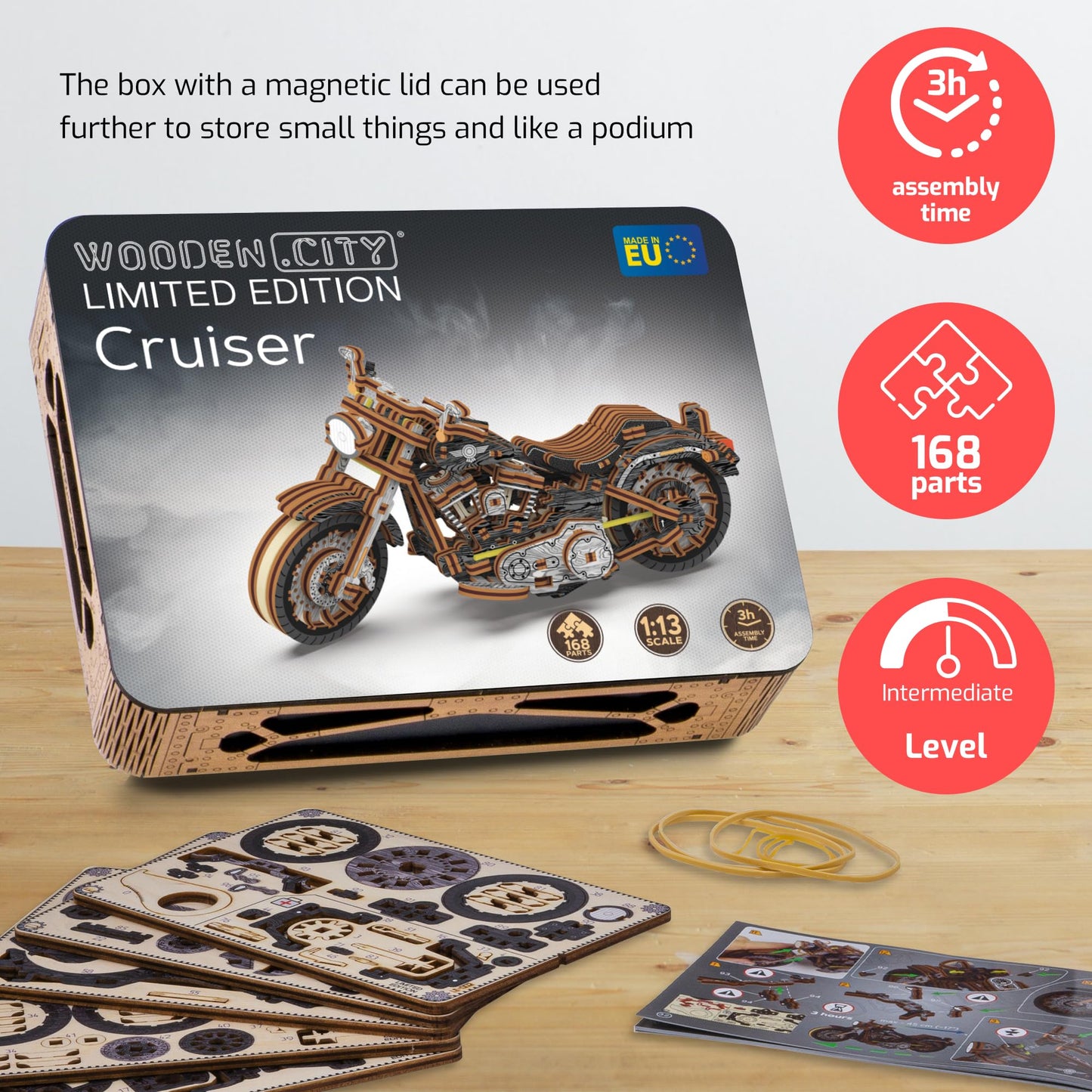 WOODEN.CITY Engineering DIY Wooden Model to Built - Model Car Kits - enhanced 3D Wooden Puzzles for mature-themeds - Detailed Model Kits for Enthusiasts and Collectors (Cruiser V-Twin 3D Motorcycle)