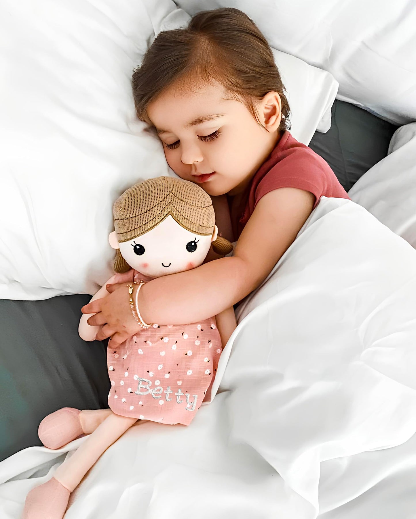 Linzy Personalized 15 Soft Plush Light Pink Emily Rag Doll with Embroidered Name - My First Rag Doll for Girls  Mueca de Trapo Personalizada  Customized Snuggle Toy for Kids