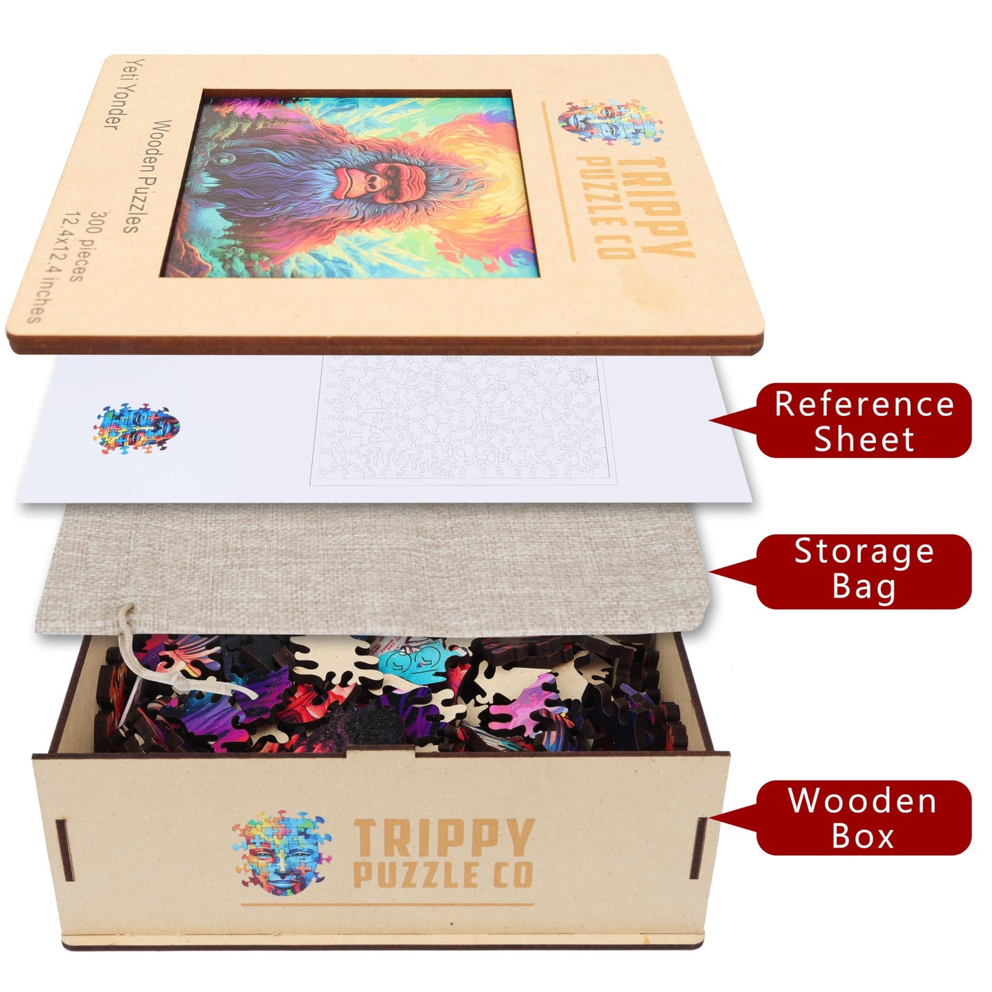 Trippy Puzzle Co - Wooden Jigsaw Puzzle For Adults - Challenging 300 Piece Puzzle With Cool Shapes - Bigfoot Sasquatch Mountains