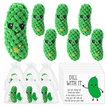 Roundfunny 48 Set Crochet Pickle Gifts Bulk With Support Cards Positive Appreciation Party Favors For Employee Coworker Teacher