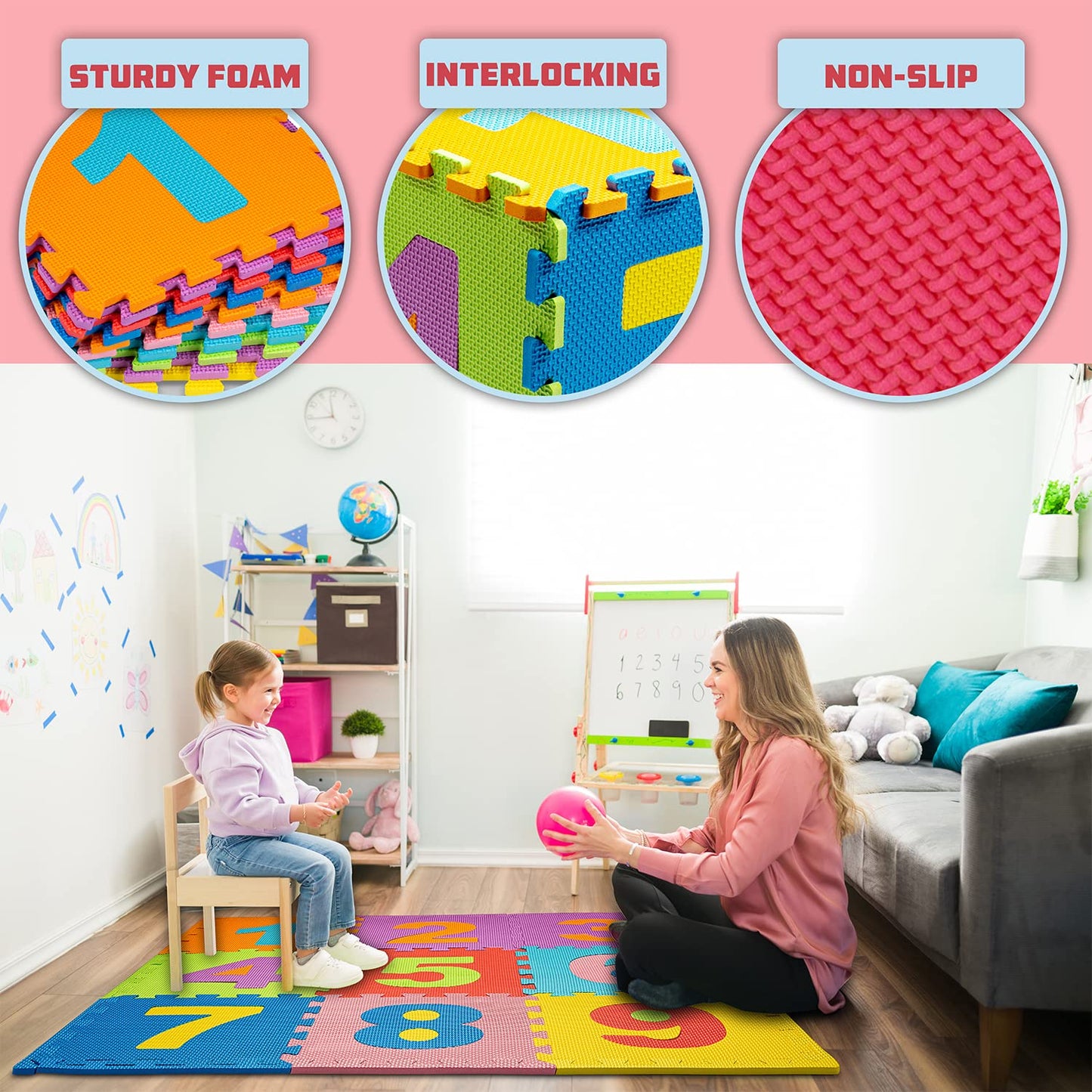 Toyvelt Foam Play Mat For Baby Kids Interlocking Foam Puzzle Floor Mats Eva Non Toxic For Crawling, Exercise, Playroom, Play Area, Baby Nursery Numbers 10 Tiles