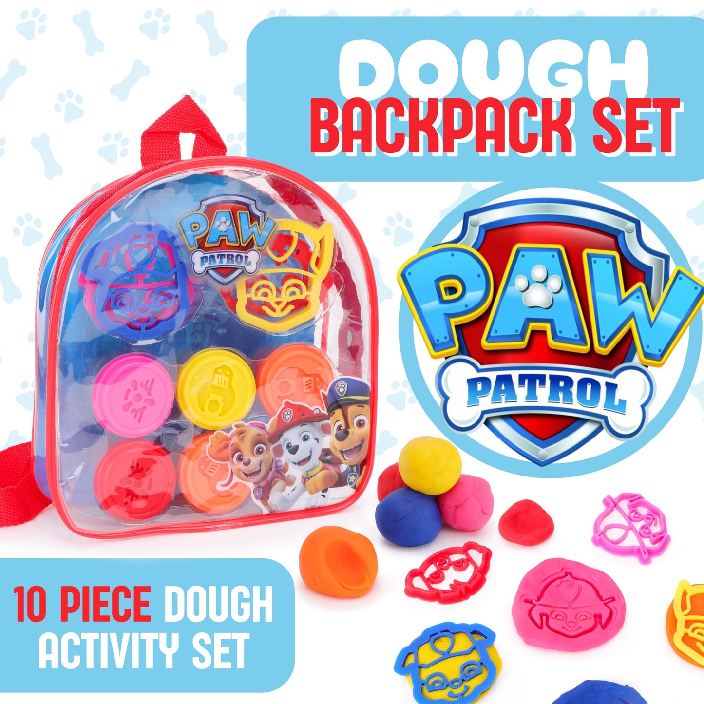 Toyland Paw Patrol Kids Dough Backpack Set - 5 Tubs of Dough & 4 Cutters Included - Paw Patrol Toys