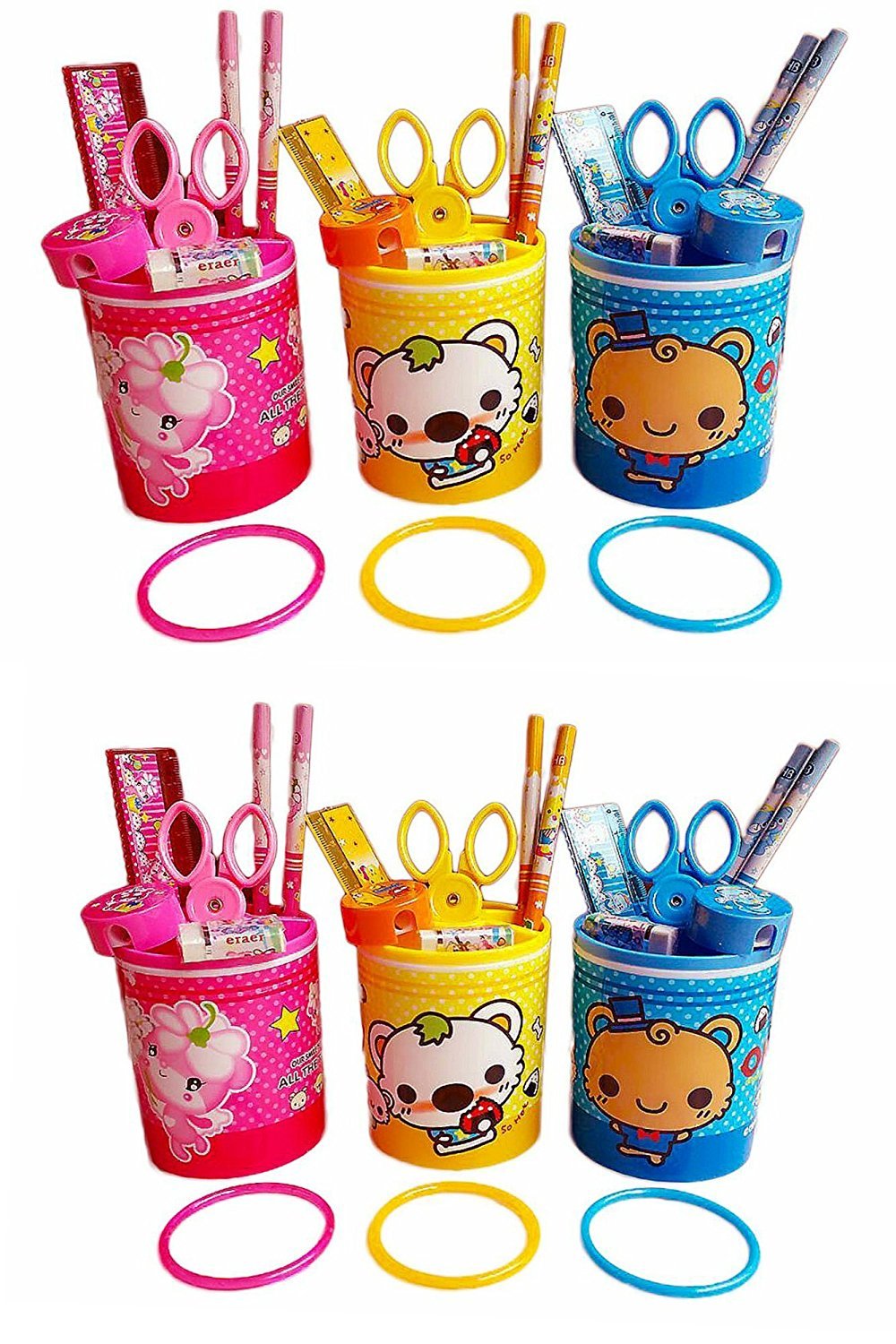 Gifts Online Birthday Party Return Gifts Stationary Set-Of 6-One Set Includes Pen Stand,2 Pencils,Rubber,Sharpner,Paper Scissor,
