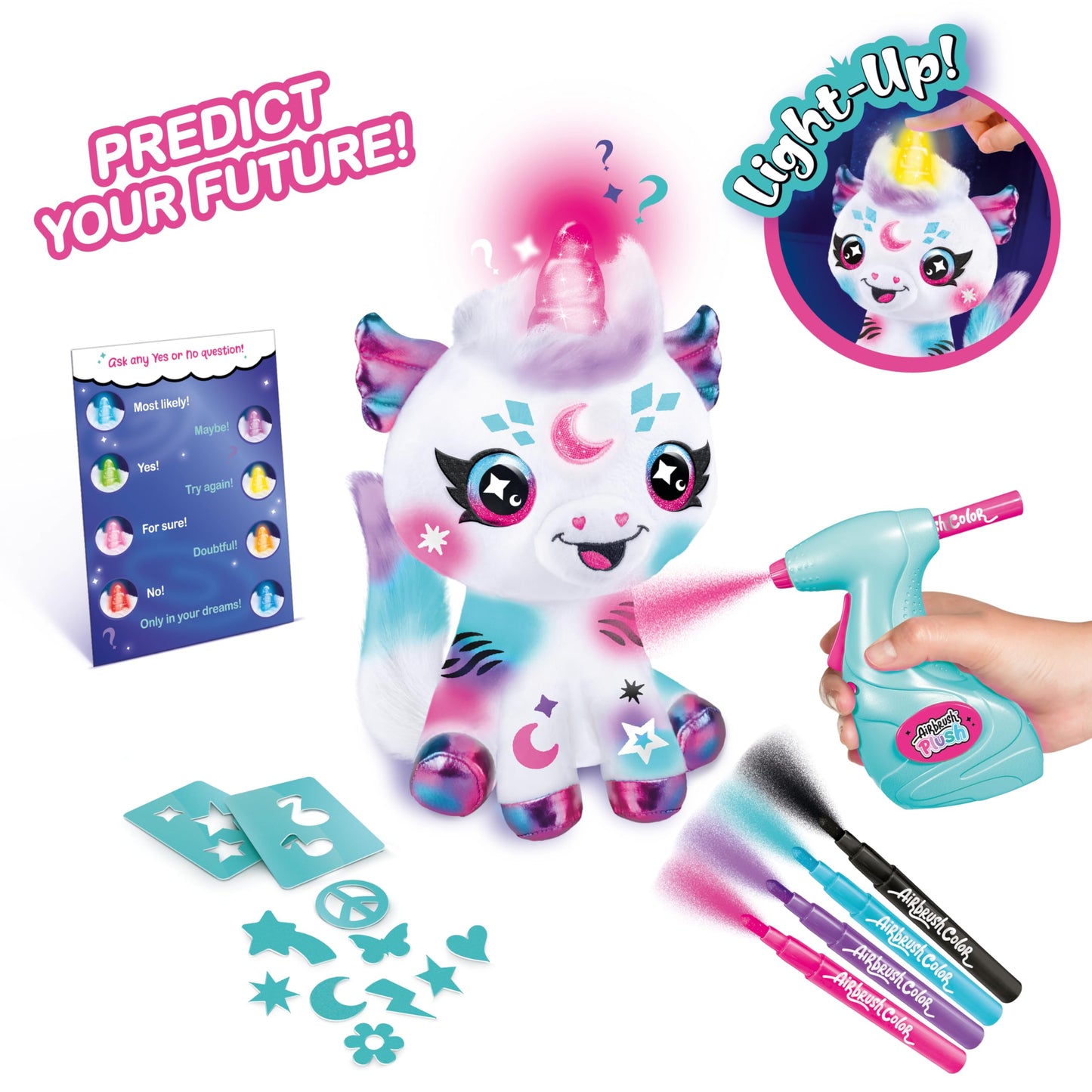 Canal Toys Airbrush Plush Unicorn - Light Up, Customizable Spray Art, Multi-Color, Model 228387, Ages 6+