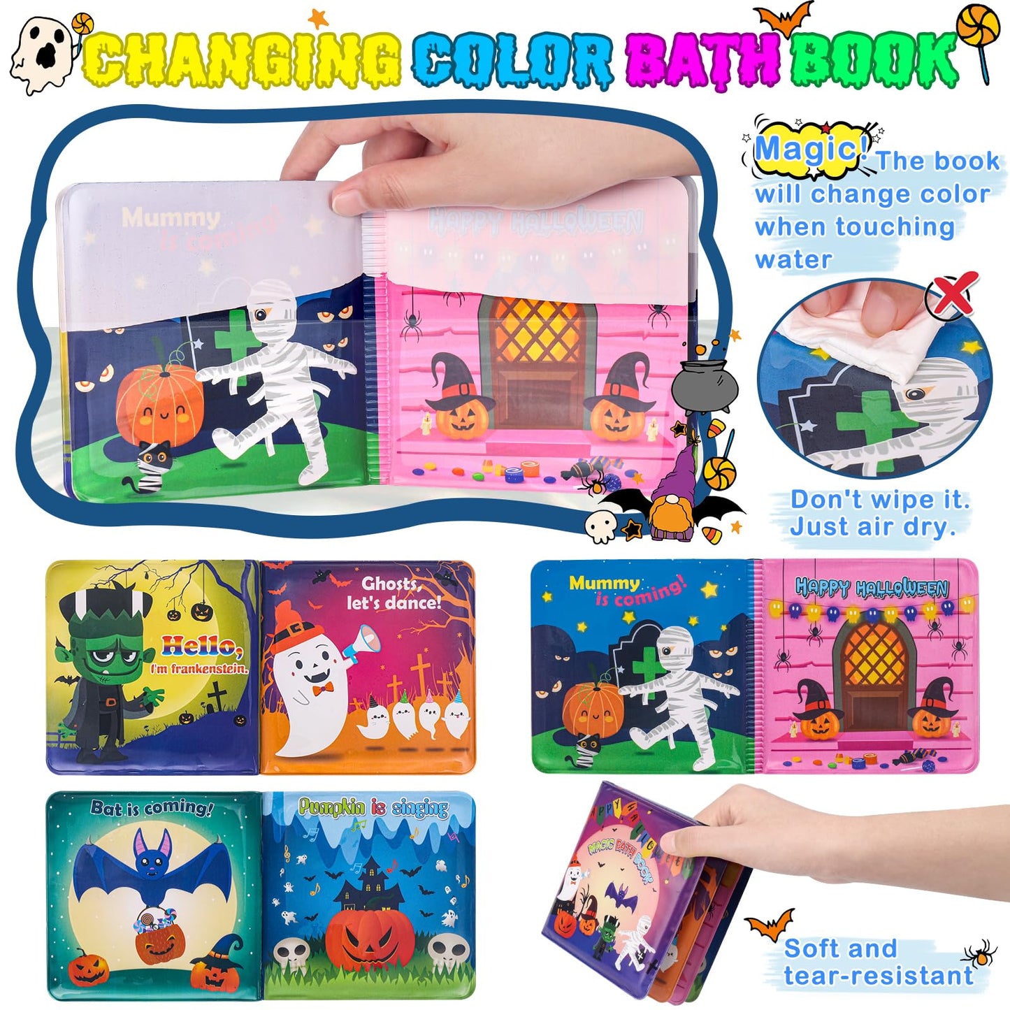 Halloween Light Up Bath Toys for Toddlers Kids  No Hole Bath Toys with Halloween Bath Book  LED Light Bath Time Water Toys for Bath Tubs Bathroom  Halloween Toys & Gift for Toddlers Kids Baby Shower