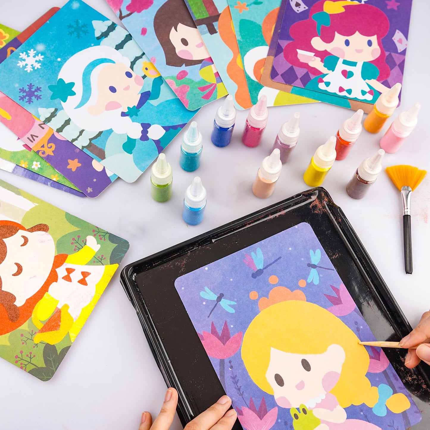 Tnoone Sand Art Kits For Kids,Crafts For Girls Ages 6-8,Princess Sand Art Pictures,Diy Crafts Toys For Girls,Color Sand Painting