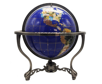 Unique Art 21-Inch Tall Blue Lapis Ocean Table Top Gemstone World Globe With Silver Tripod And Separated State Stones