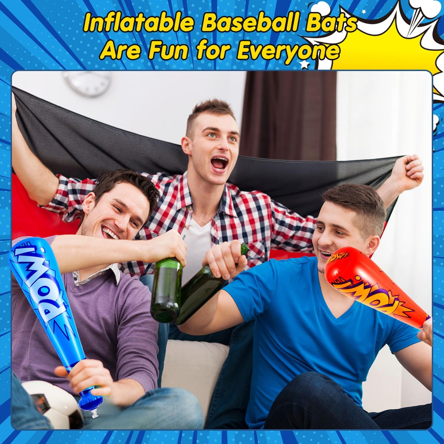 Seematn 12 Pieces Pow Inflatable Baseball Bats 17 Inch Inflatable Toy Bats for Kids Baseball Party Decoration Favor Carnival Bir