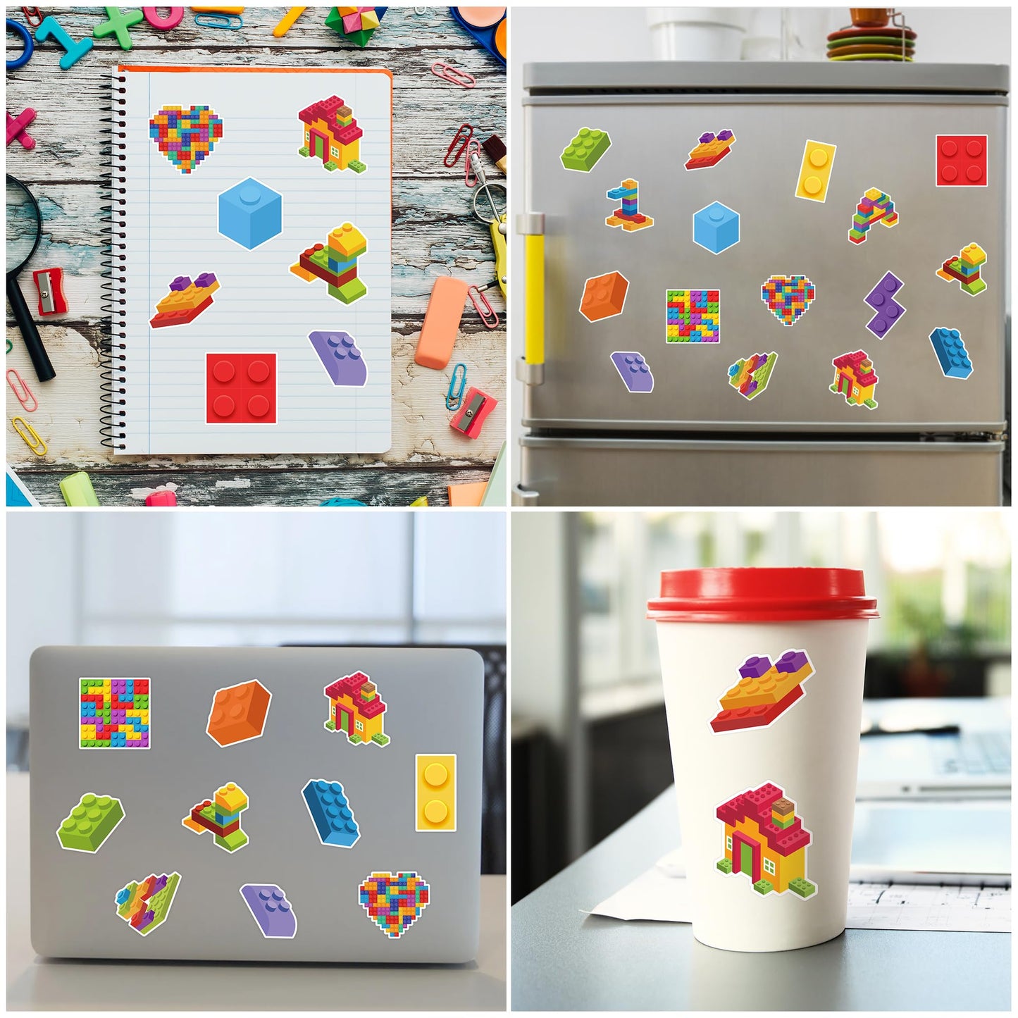 Unbess 1000Pcs Block Stickers For Kids, 2 Roll Colorful Bricks Paper Self Adhesive Heart House Decal Peel And Stick Removable To