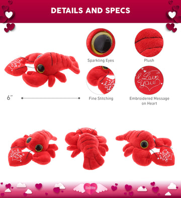 Dollibu I Love You Valentine Plush Big Eye Red Lobster - Cute Stuffed Animal With Red Heart And Name Personalization Gift For Valentines Day, Birthday, Anniversary, Romantic Date - 6 Inches