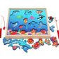 TOWO Wooden Fishing Game-Magnetic Fishing Puzzles with Numbers Jigsaw Puzzle- Sea Creatures Kids Educational Toys for 3 Years Old Math Toy