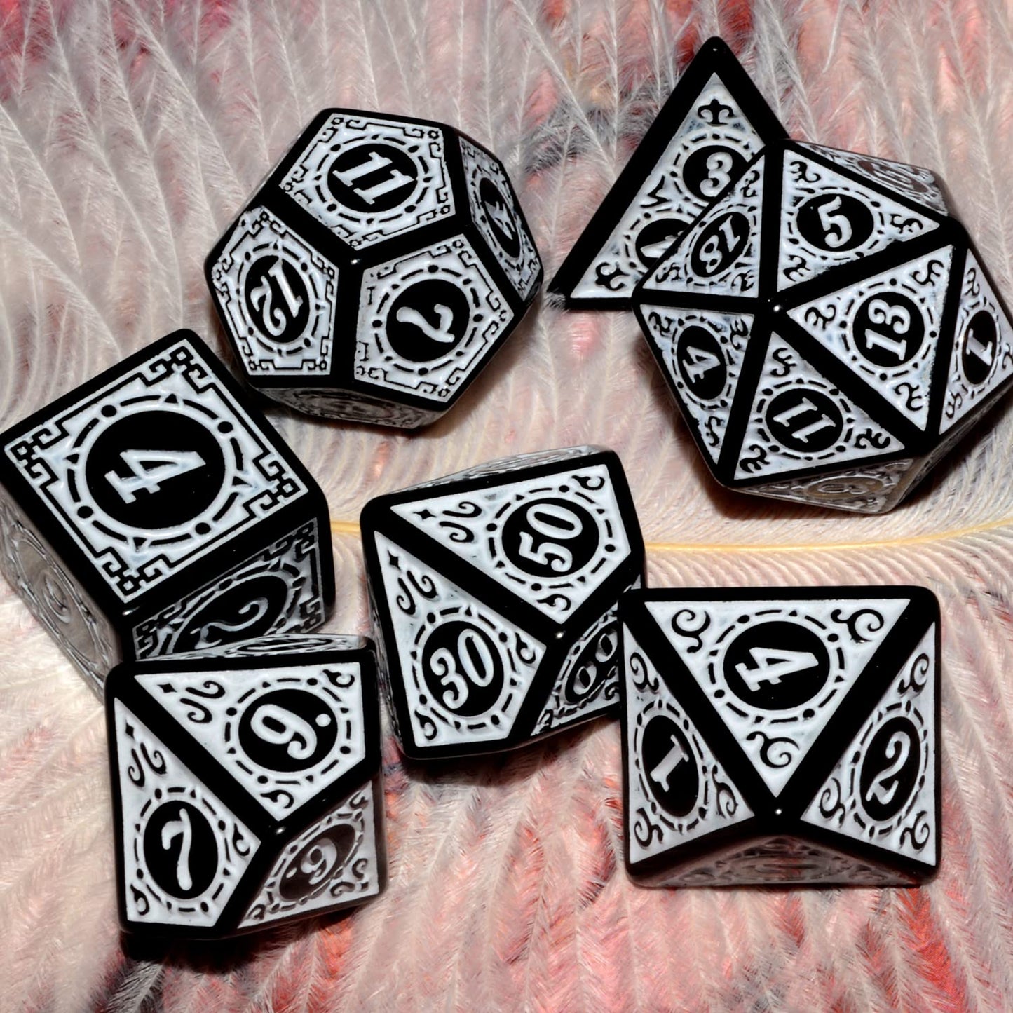 Carving in White Black DND Dice Set for Board Game