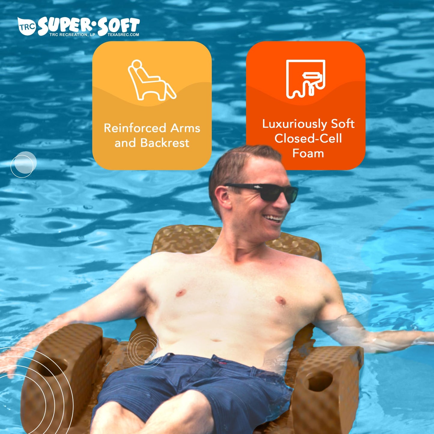 Trc Recreation Folding Baja Chair Foam Swimming Pool Float, Portable Super Soft Floating Lounger With 2 Cup Holders For Beach Es