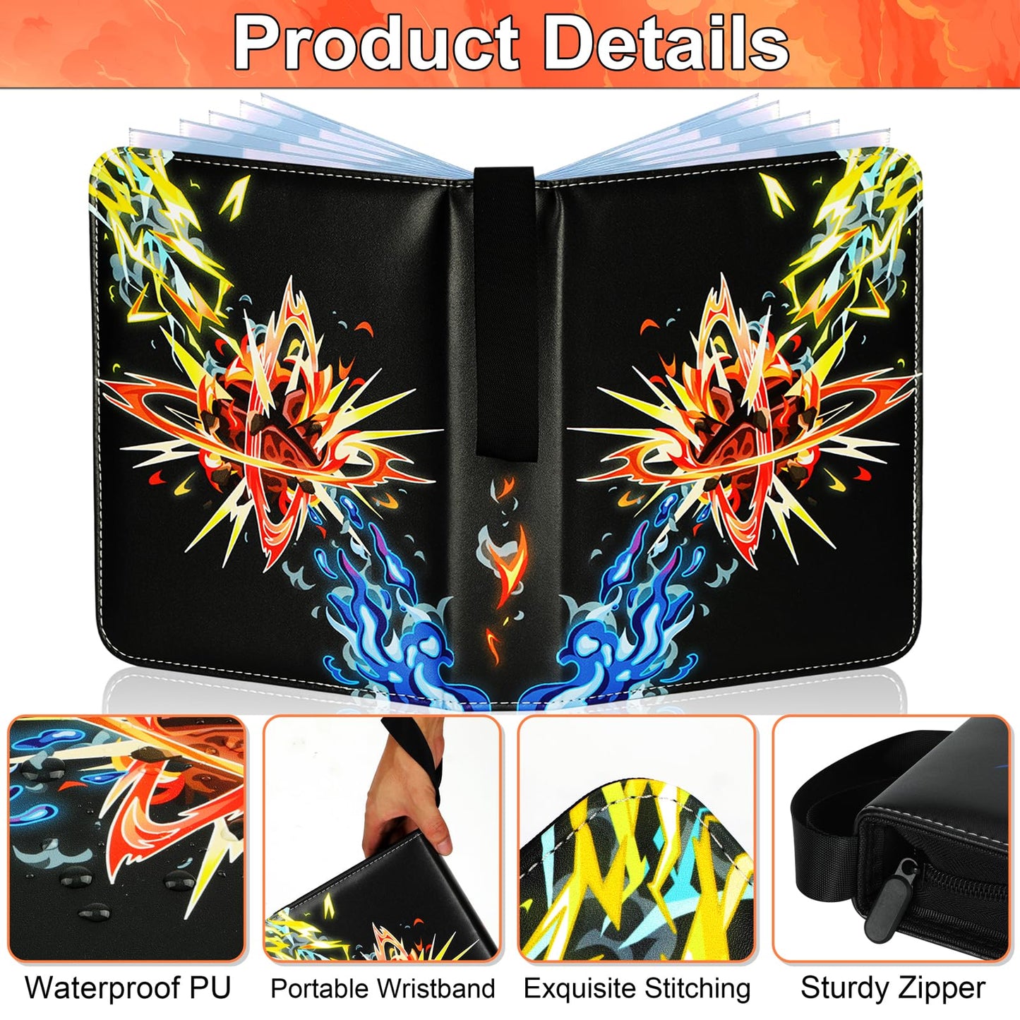 4 Pocket Card Binder for Cards, Trading Card Binder Holder Fits 400 Cards with 50 Removable Sleeves, Card Collection Binder Albu