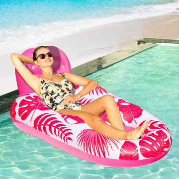FindUWill Pool Floats mature-themed - 2 Pack Oversized Pool Chairs  Tanning Pool Lounger  Inflatable Pool Float Lounge with Cup  Phone Holder  Backrest  Footrest (Blue&Red)
