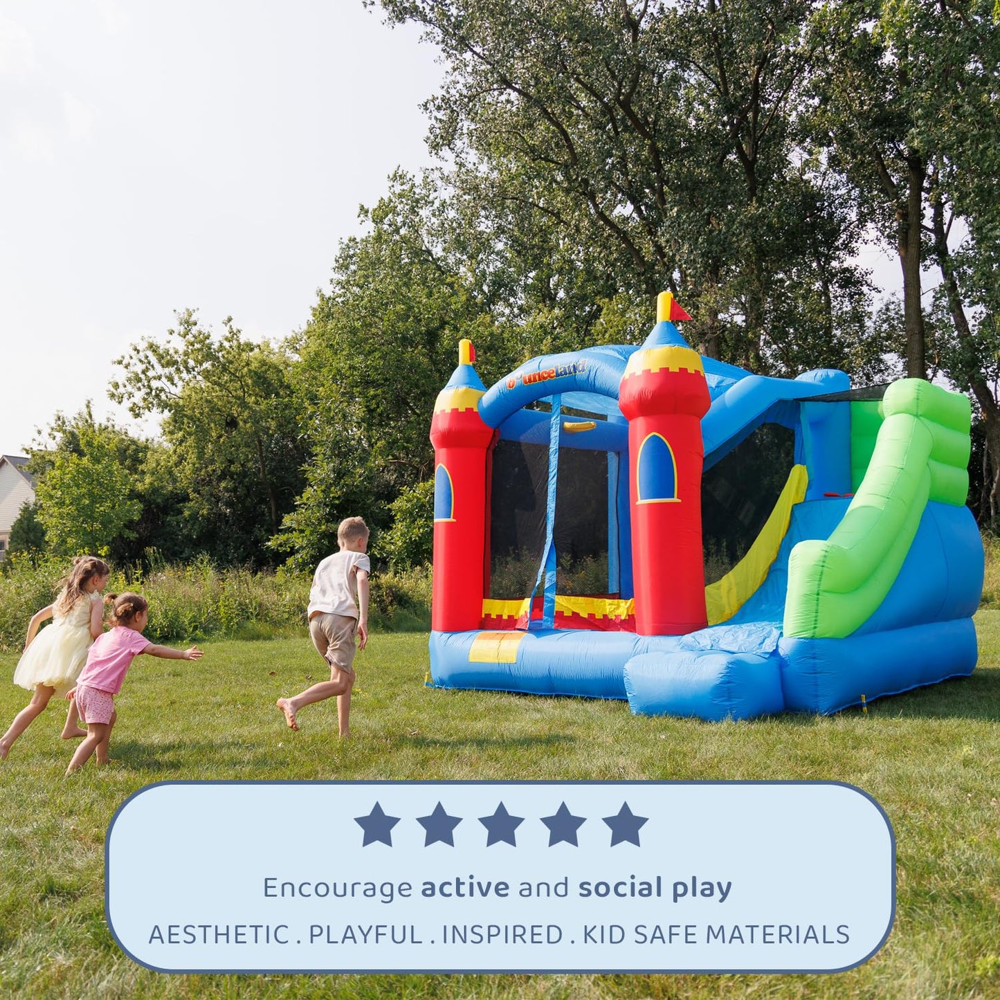 Bounceland Royal Palace Inflatable Bounce House [Blower NOT Included], Long Slide, Large Bouncing Area, Basketball Hoop and Sun