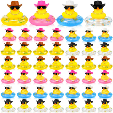 Sosation Cowboy Rubber Duck Bulk Mini Car Yellow Duckies Bath Toys Party Favor With Mini Hat Swim Circle Necklace Sunglasses Car Ornaments For Summer Birthday Swimming Supplies(12 P, Novel Style)