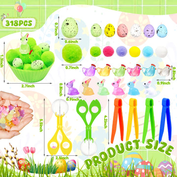 Bbiamsleep 318 Pcs Spring Sensory Bin Filler Fine Motor Skills Easter Sensory Bin Items Counting Sorting Pom Poms Decorations In