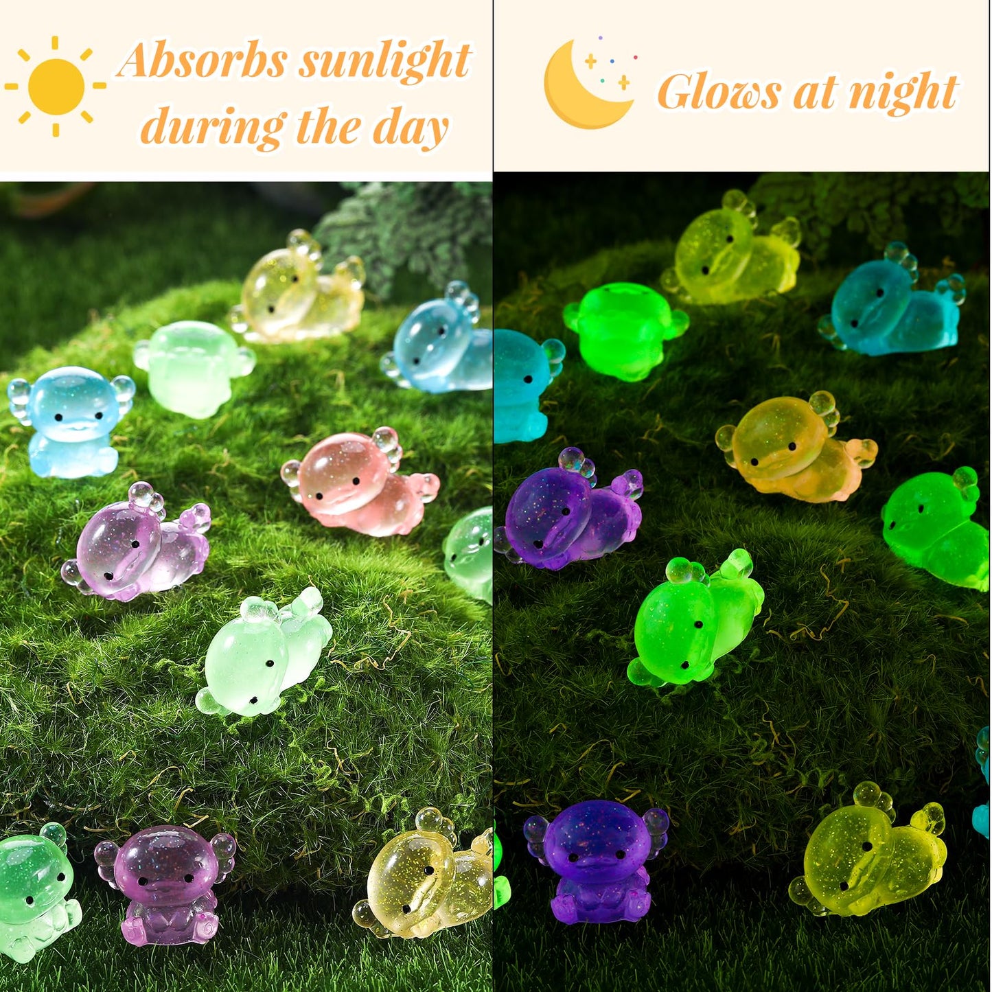 GGSTDDUP 60 Pcs Luminous Mini Resin Axolotl  Tiny Axolotl Miniature Figures Glow in The Dark Lying Down and Standing Axolotl Ornament for DIY Fairy Garden Dollhouse Landscape Aquarium (12 Styles)