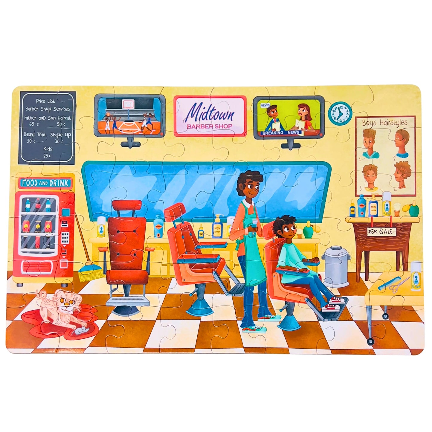 Upbounders- A Day At The Barbershop 48 Piece Floor Puzzle, Beginner Puzzle For Toddlers Kids - African American Boy - Ages 4-8 (Multicultural)