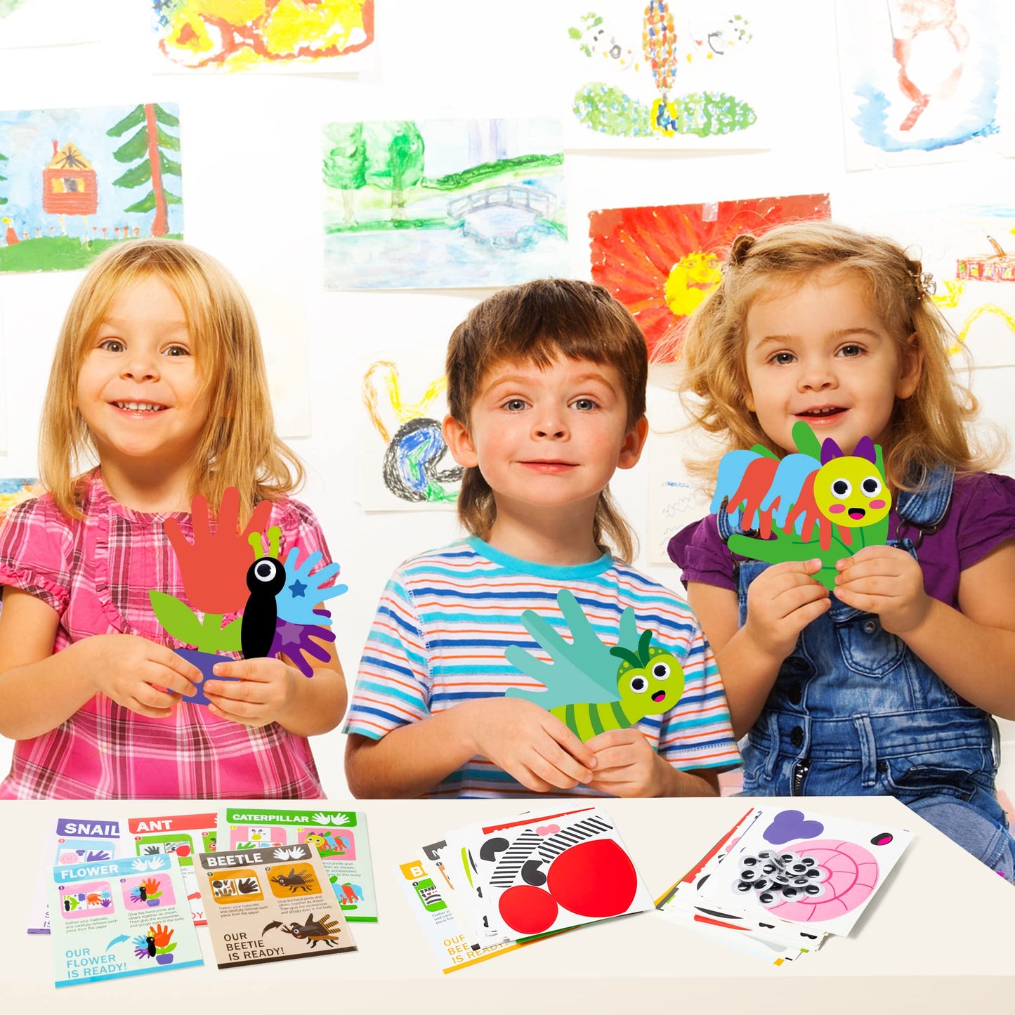 WATINC 12Pcs Spring Insect Handprint Art Craft Bug Crafts Butterfly Dragonfly Summer Springtime DIY Bug Kit Animal Themed Art Su