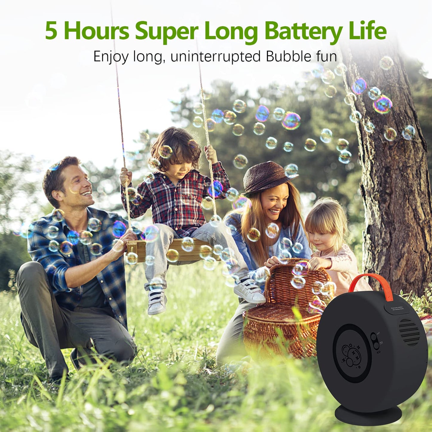 Yevohadt Bubble Machine for Kids, Rechargeable 360° Rotatable Electric Bubbles Toy, Black, Model Rbubble-10, Perfect for Outdoor Parties