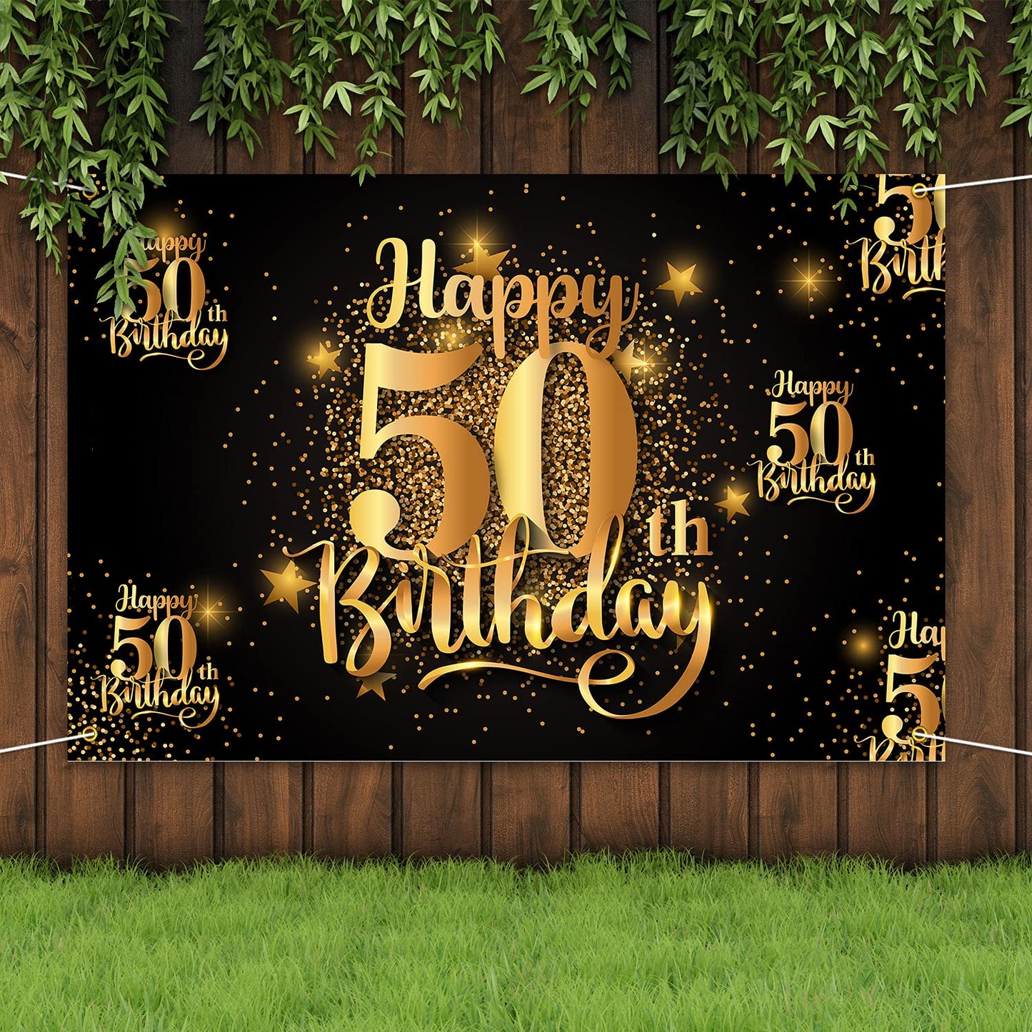 Mnixy Happy 50Th Birthday Backdrop Banner Step And Repeat 50 Years Old Background Decorations For Women Men Her Him Photography Party Supplies Glitter Black Gold (1)